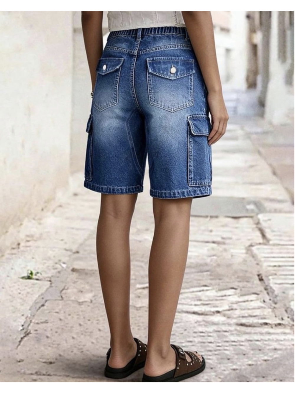 Flamingals High Rise Cargo Bermuda Denim Shorts XL - Picture 2 of 6